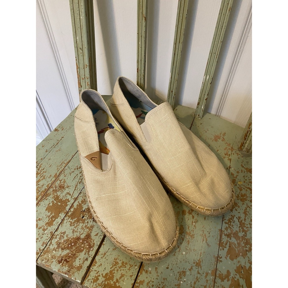 Olukai Women's Kaula Pa'a Kapa Linen Espadrilles slip on shoe  Size 11 Beige EUC